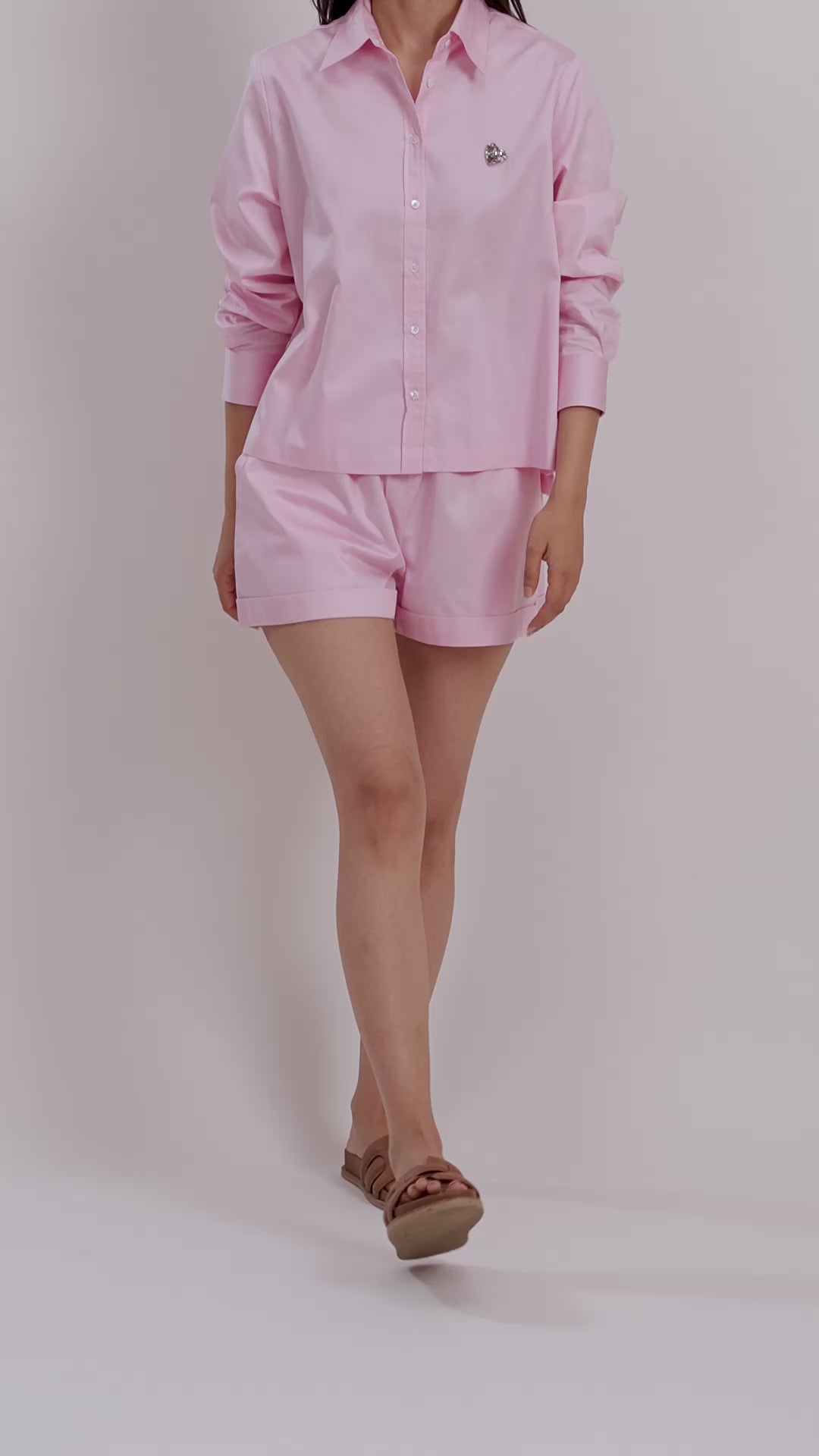 PINK PASTEL SWAROVSKI HEART SHORTS CO-ORD SET