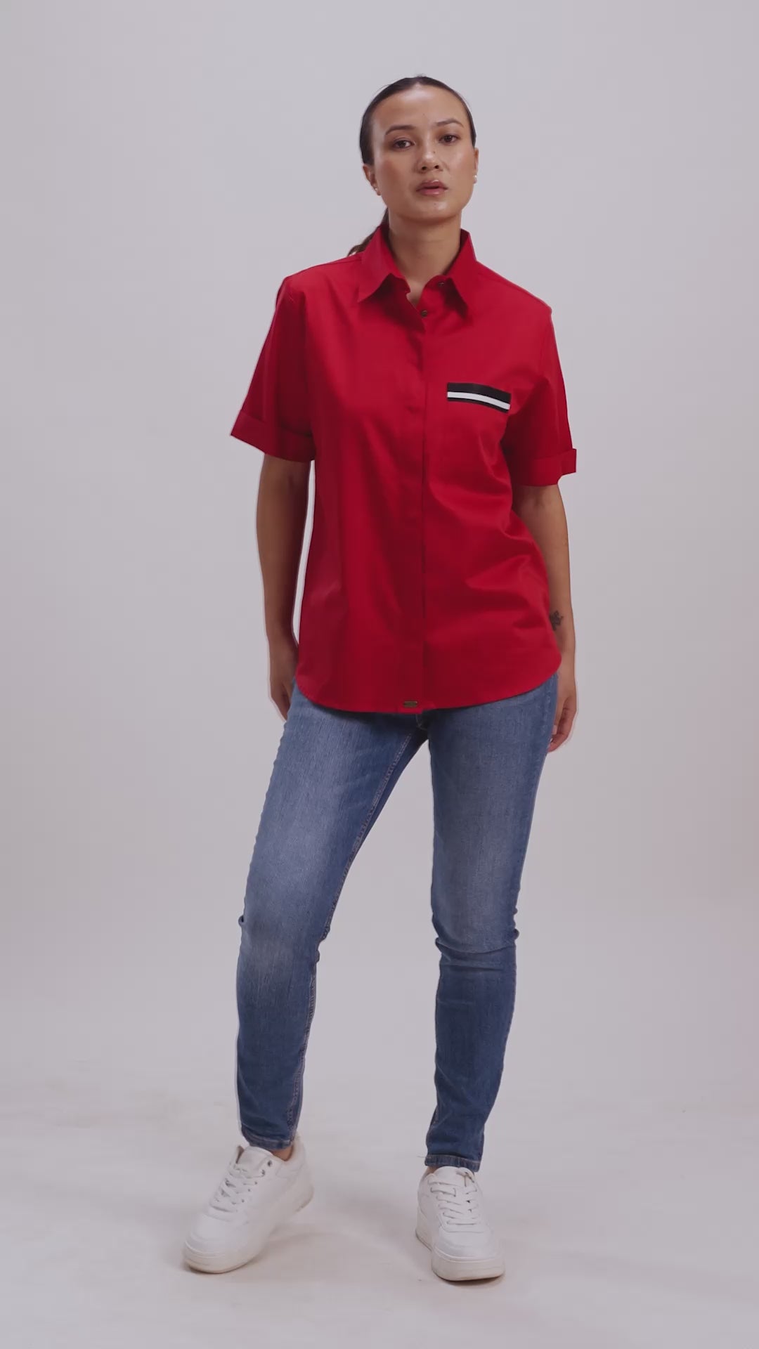 CLASSIC RED SHIRT WITH BLACK POCKET RIBBON