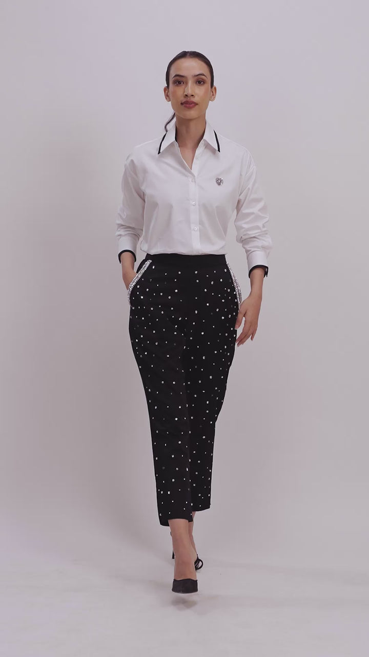 WHITE TUXEDO SMALL SWAROVSKI HEART SHIRT WITH SWAROVSKI PANTS
