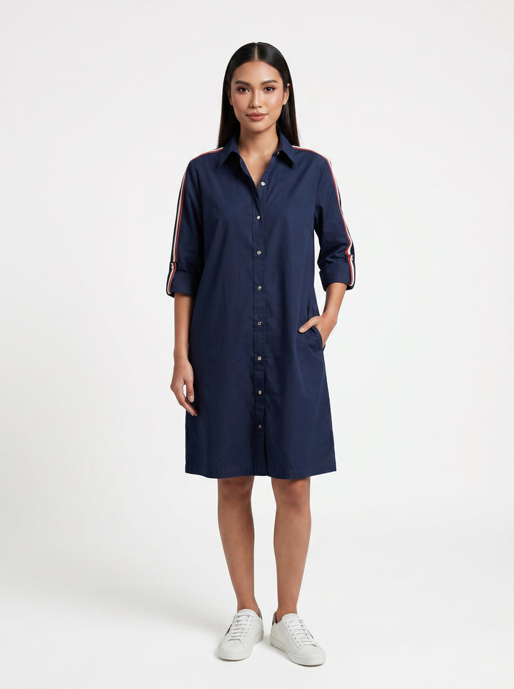 Navy Ribbon Shirt Dress