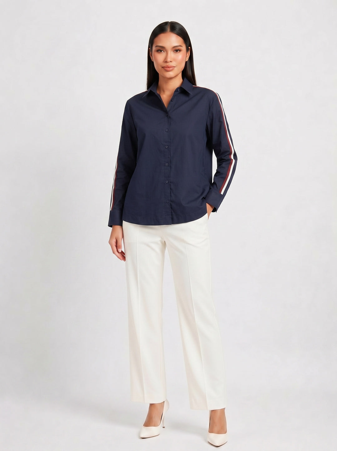 Navy Ribbon Crop Shirt