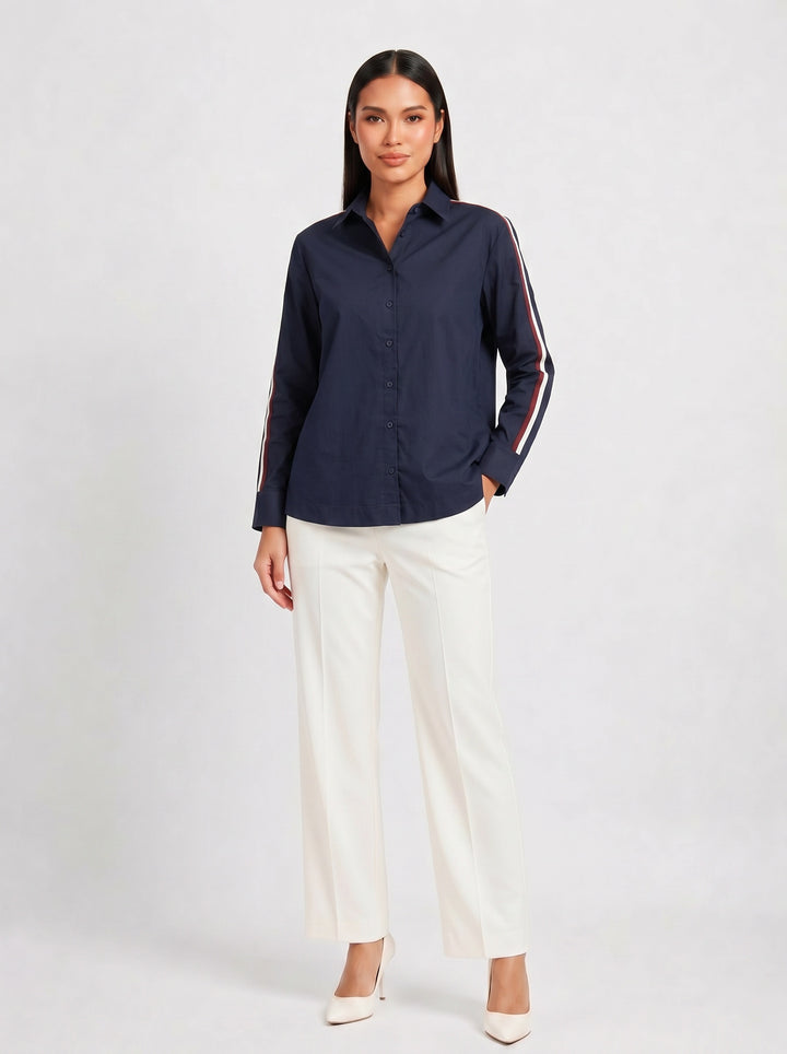Navy Ribbon Crop Shirt