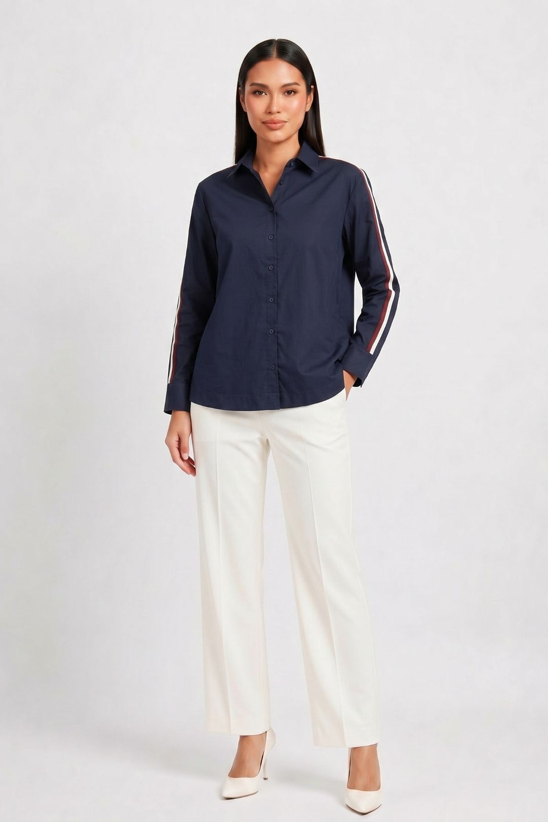 Navy Ribbon Crop Shirt