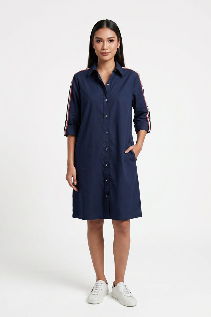 Navy Ribbon Shirt Dress