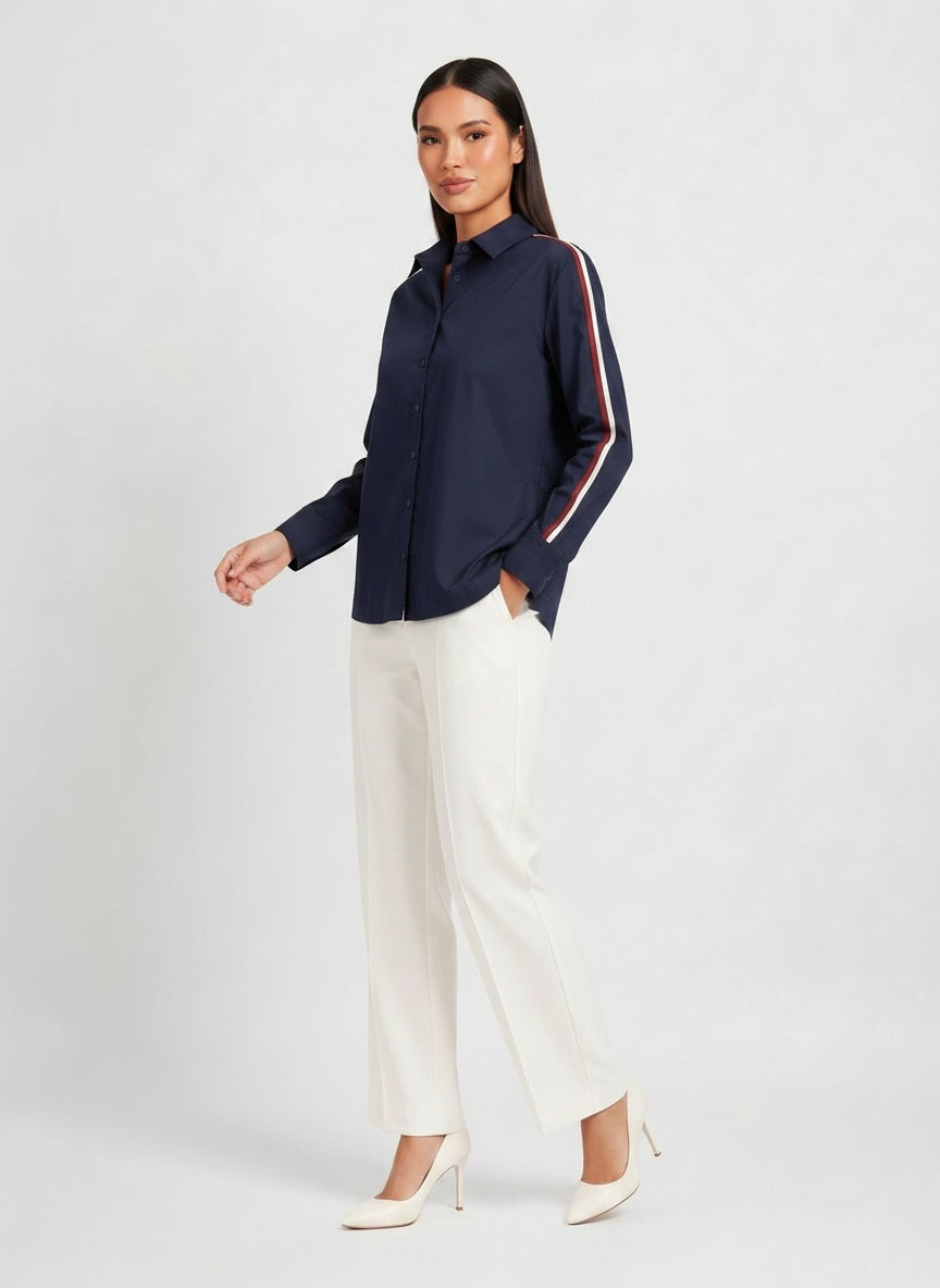 Navy Ribbon Crop Shirt