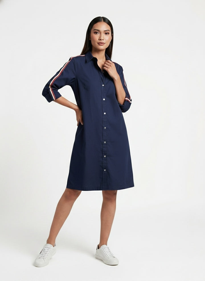 Navy Ribbon Shirt Dress