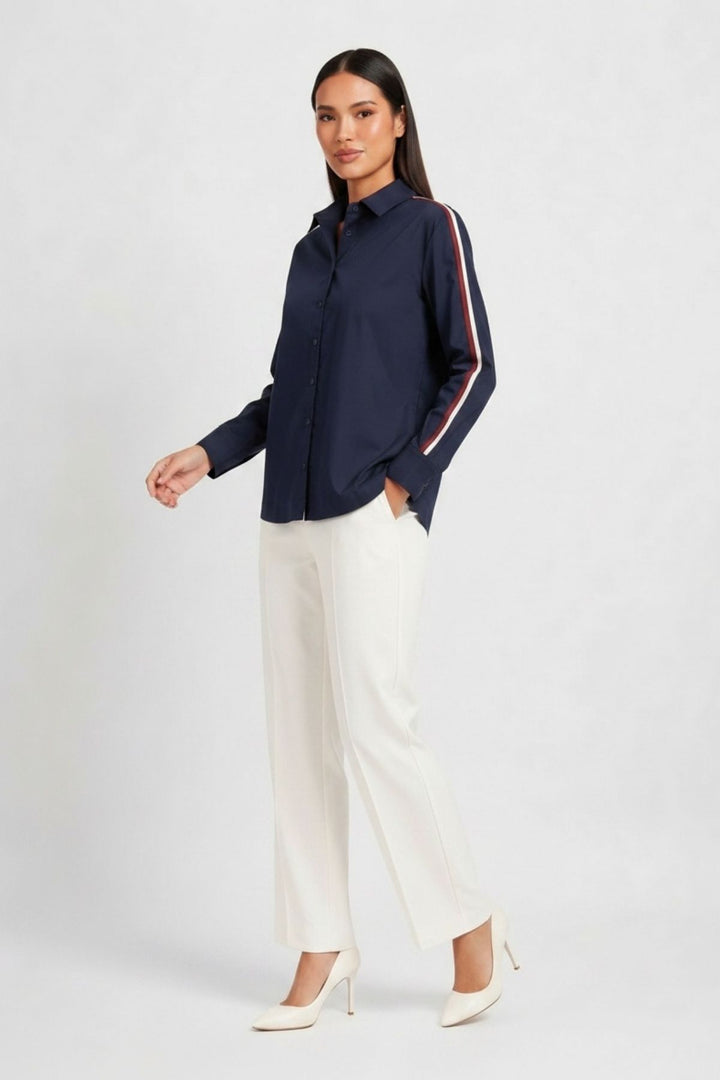 Navy Ribbon Crop Shirt