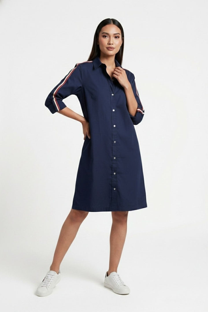 Navy Ribbon Shirt Dress