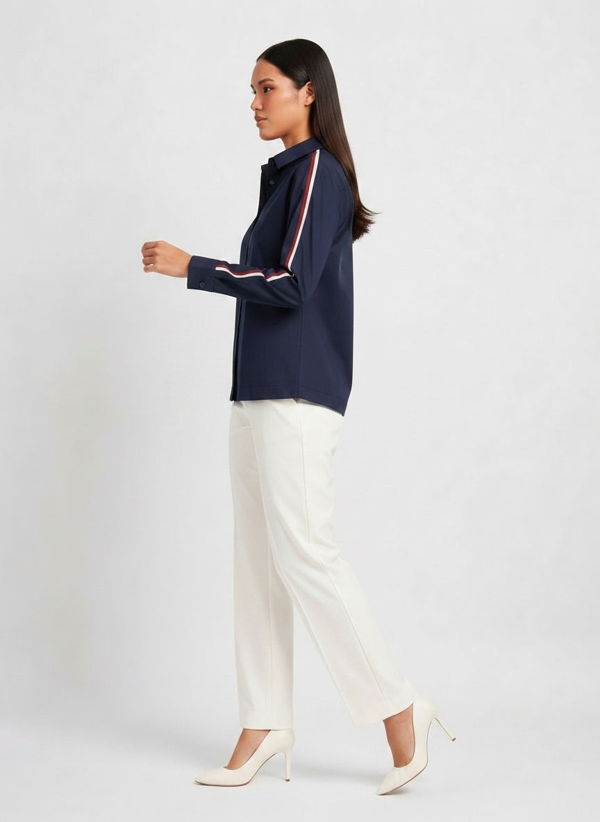 Navy Ribbon Crop Shirt