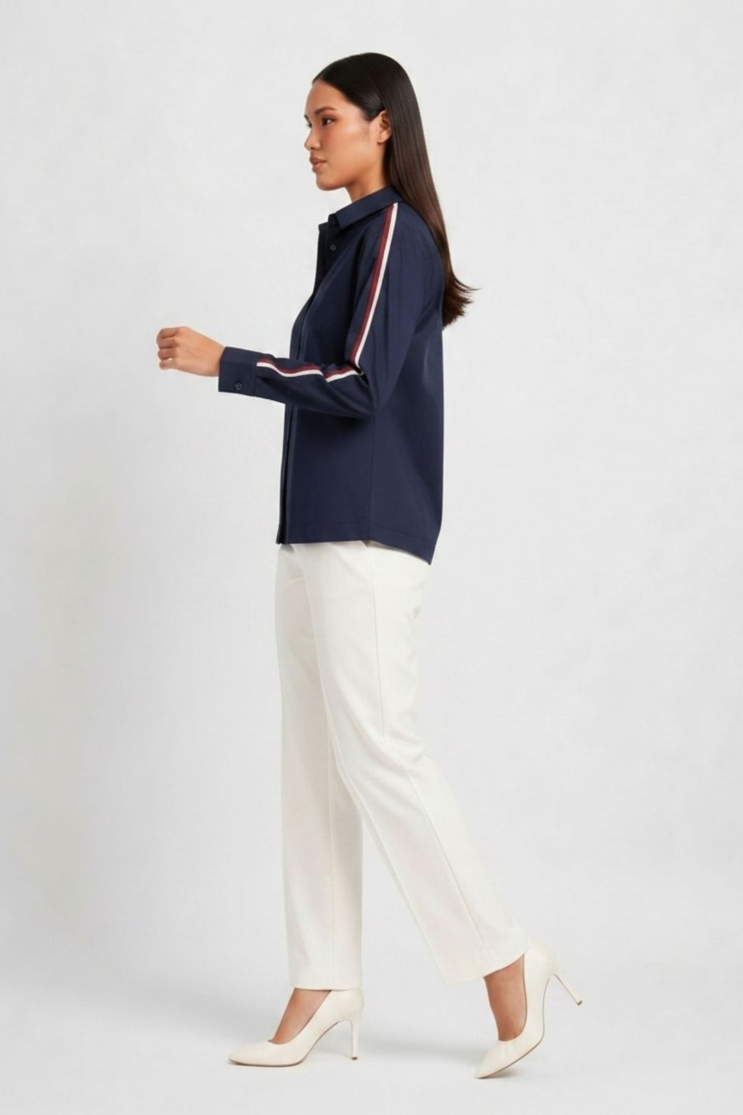 Navy Ribbon Crop Shirt