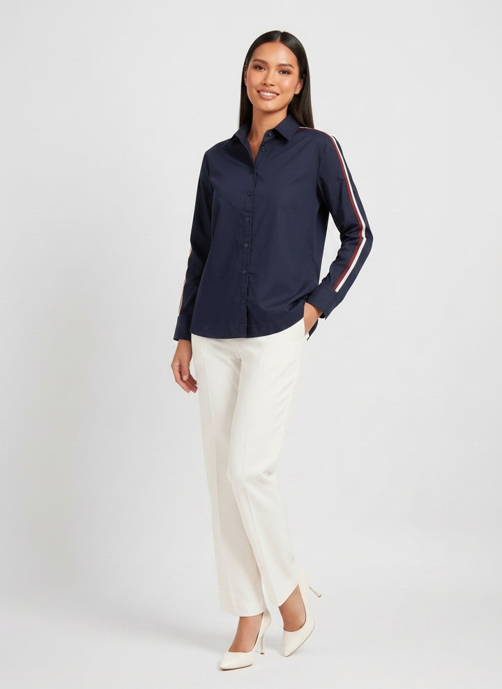 Navy Ribbon Crop Shirt