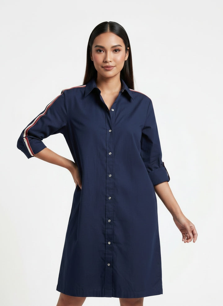Navy Ribbon Shirt Dress