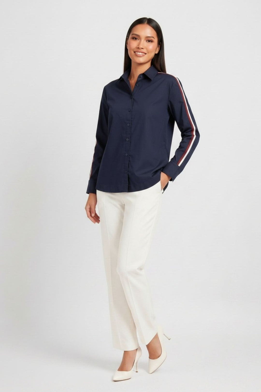 Navy Ribbon Crop Shirt