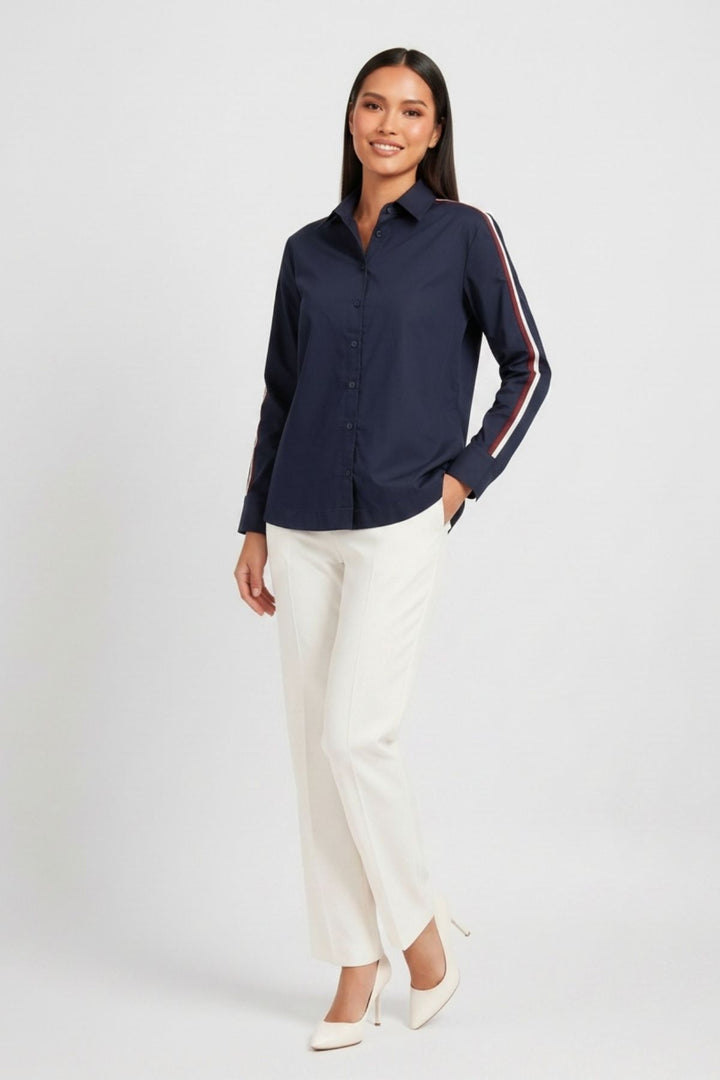 Navy Ribbon Crop Shirt