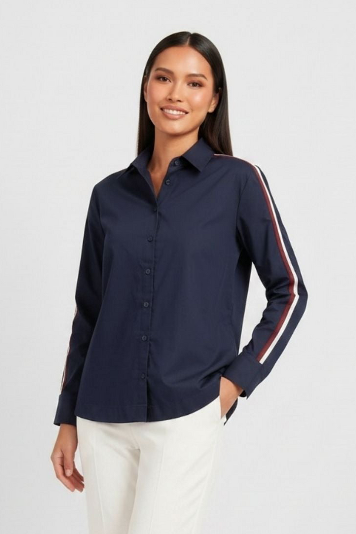 Navy Ribbon Crop Shirt