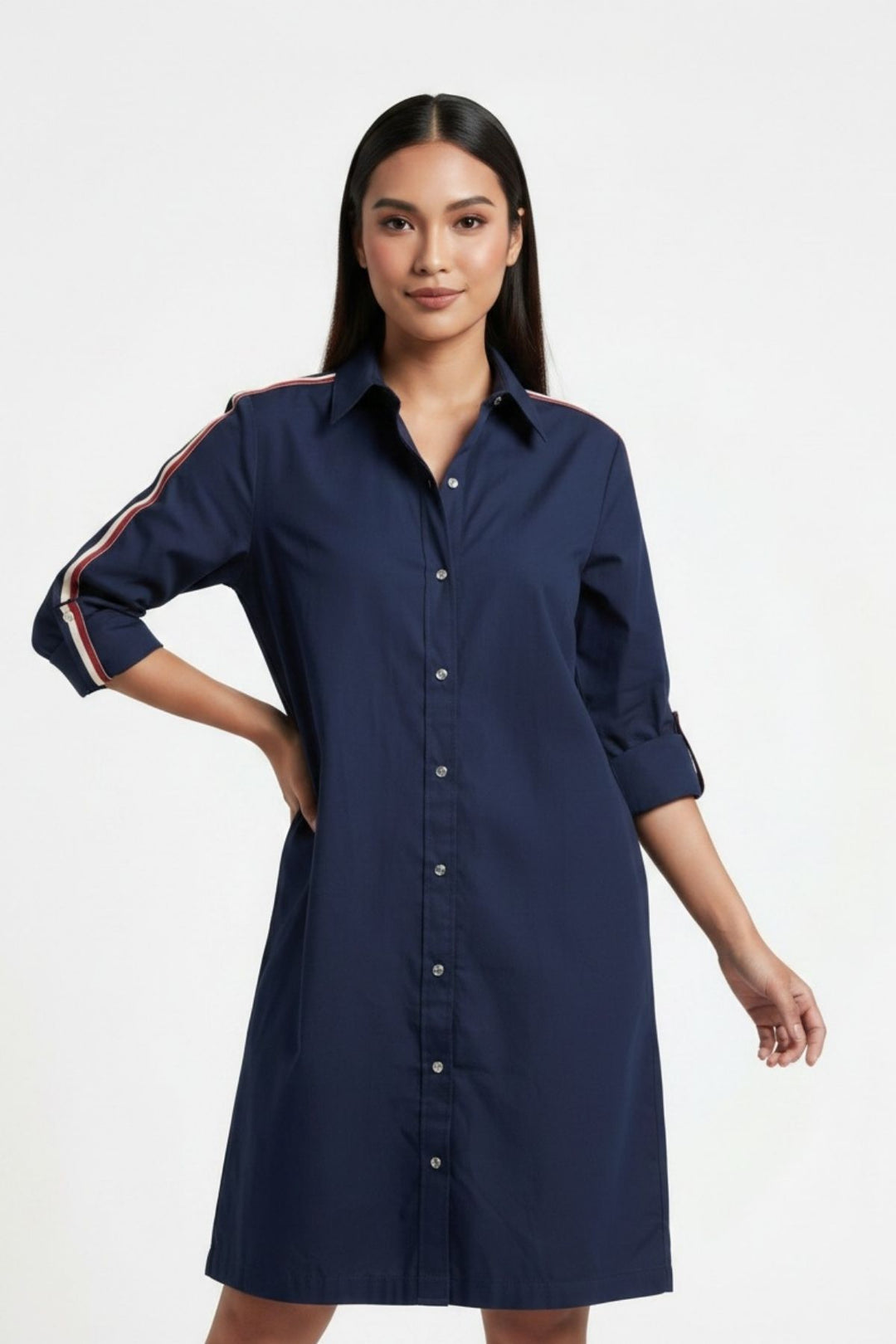 Navy Ribbon Shirt Dress