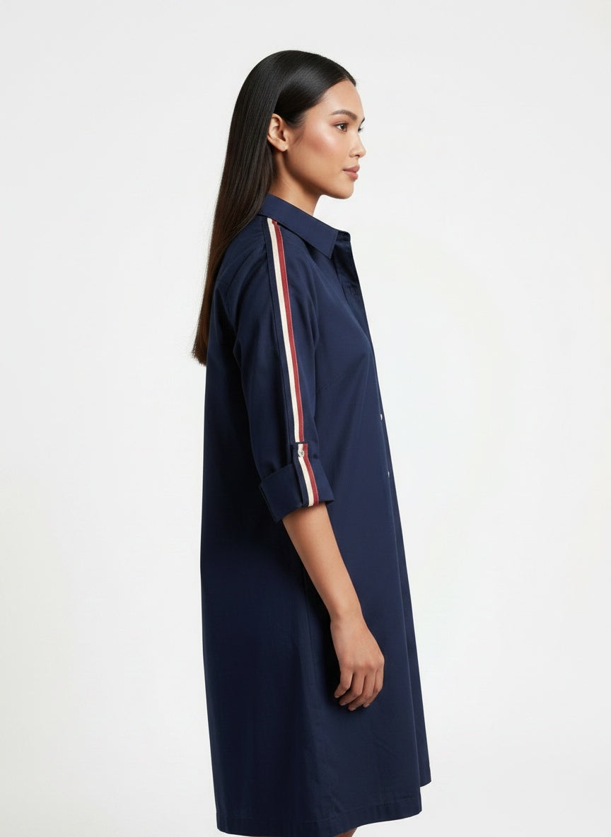 Navy Ribbon Shirt Dress