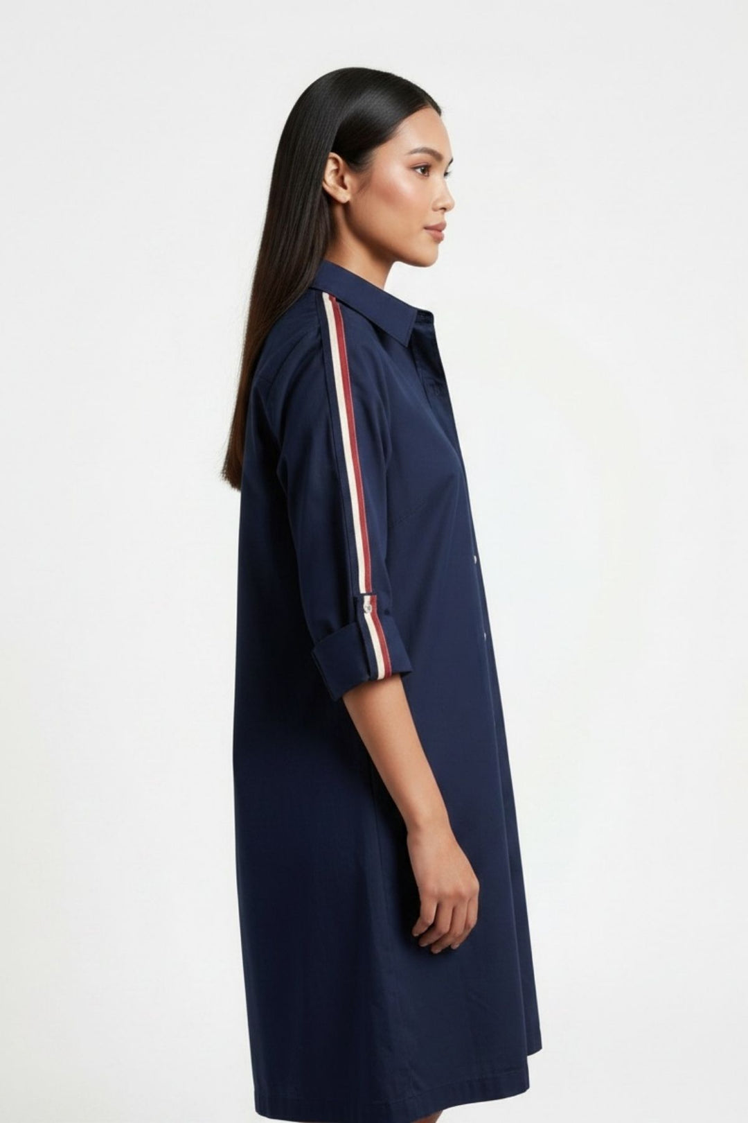 Navy Ribbon Shirt Dress