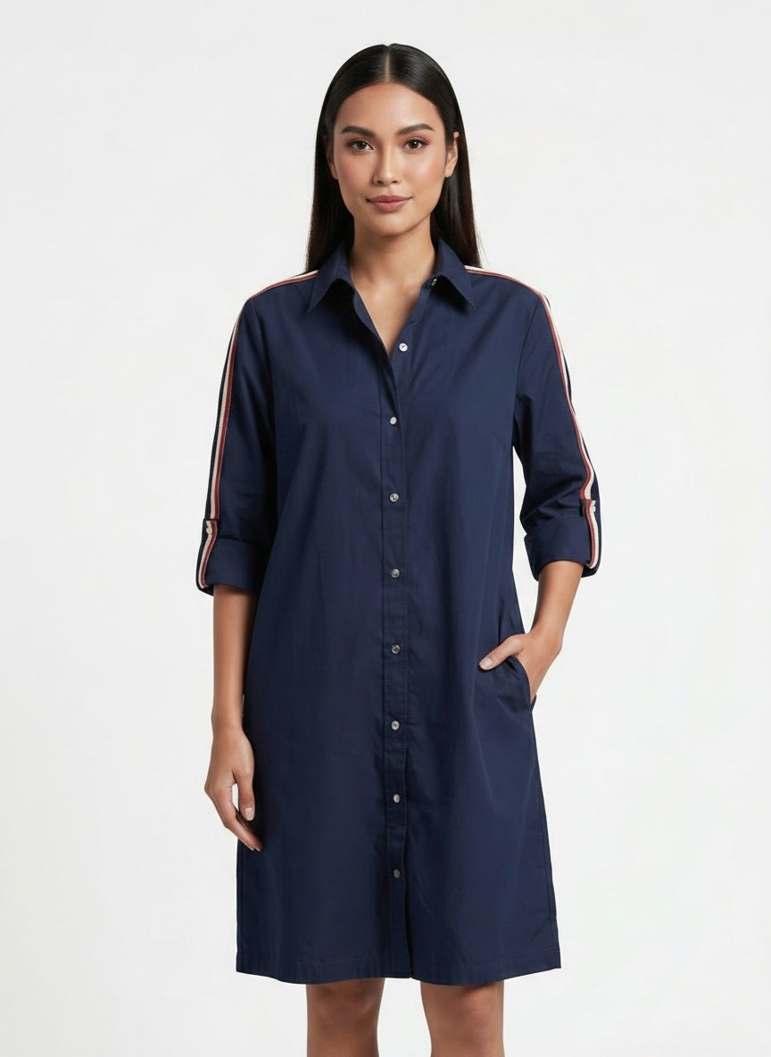 Navy Ribbon Shirt Dress