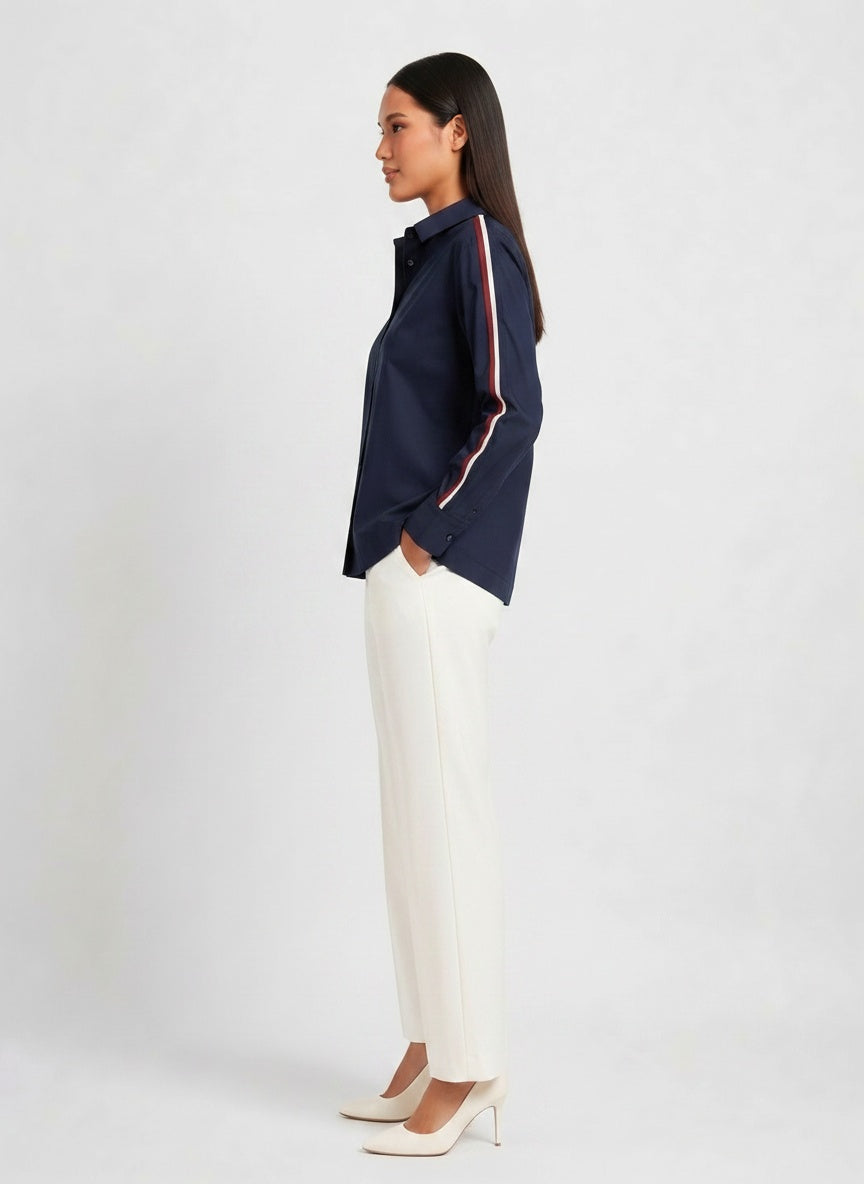 Navy Ribbon Crop Shirt