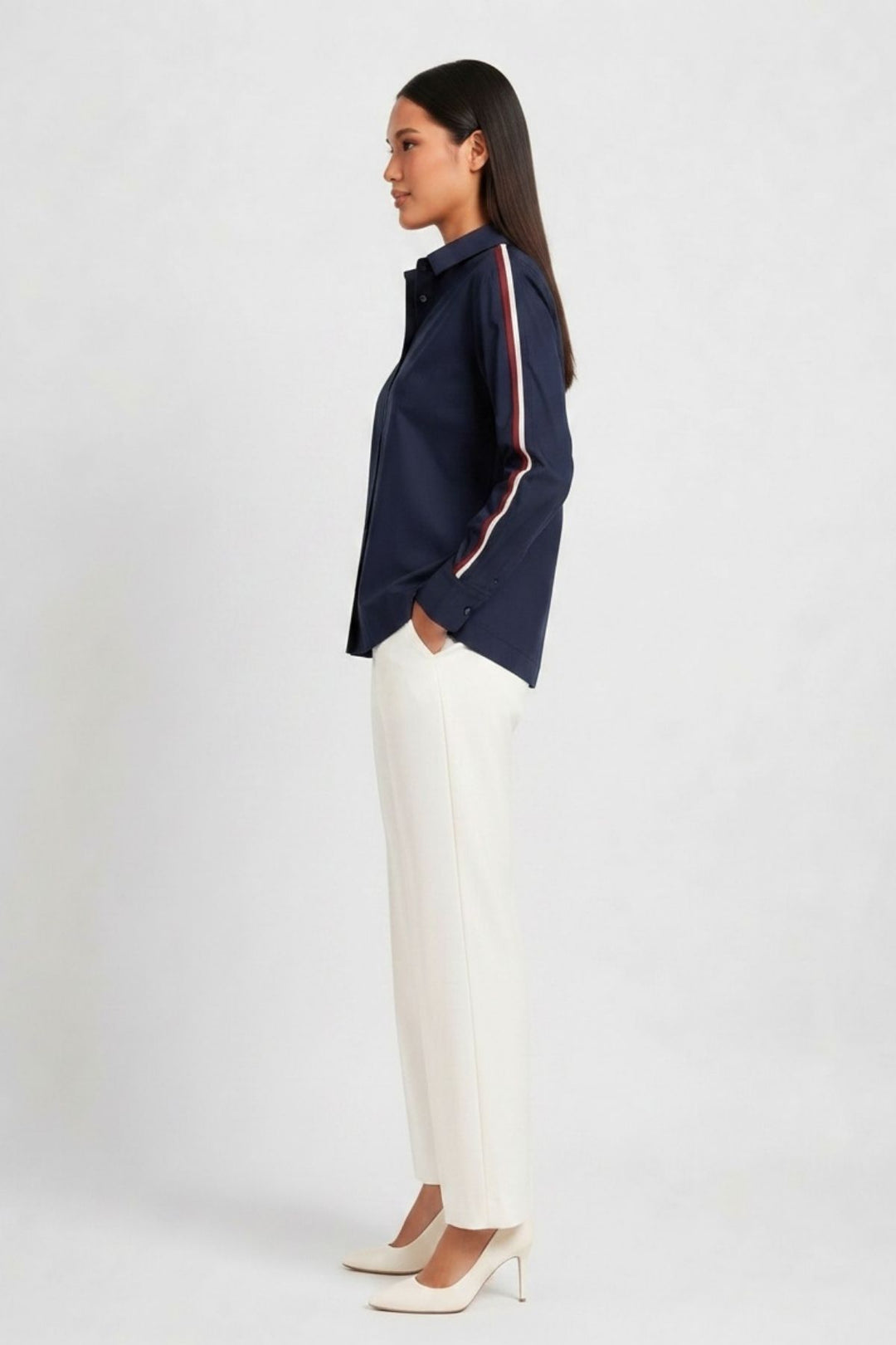 Navy Ribbon Crop Shirt