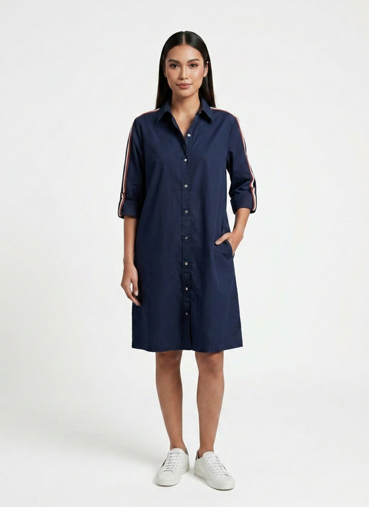 Navy Ribbon Shirt Dress