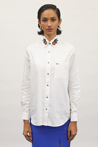 PLV Garden White Floral Collar Shirt