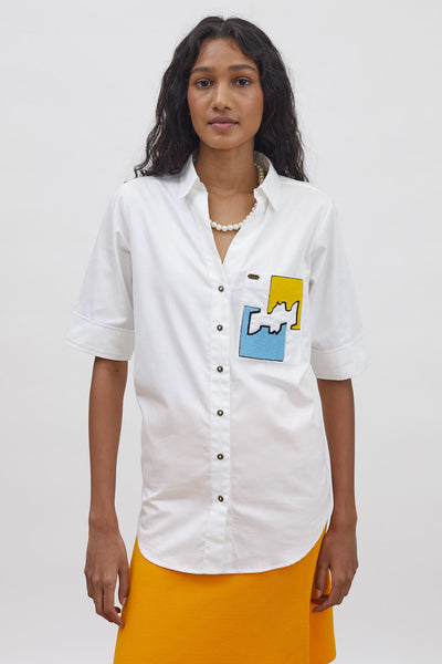 White Puzzle Pop Embroidered Shirt