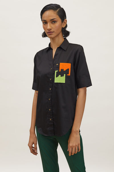 Black Puzzle Pop Embroidered Shirt