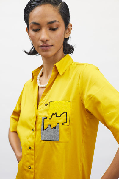 Canary Puzzle Pop Embroidered Shirt