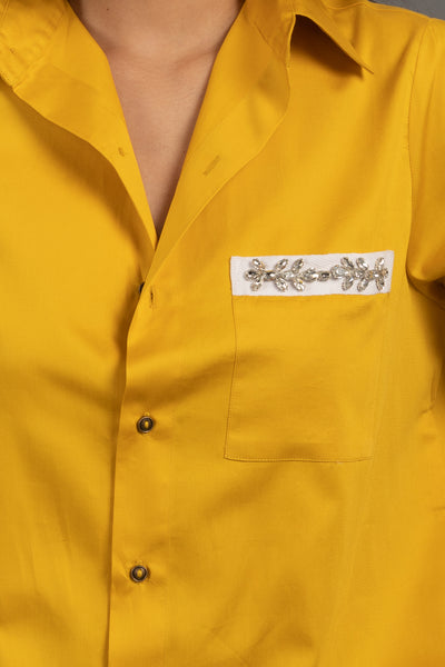Canary Yellow Pocket Swarvoski Shirt