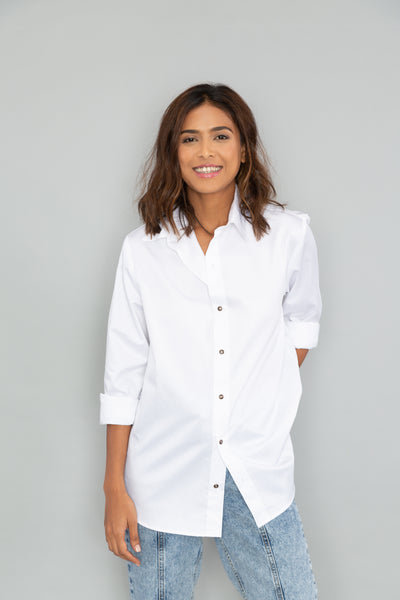 White Boxy Shirt with PLV Brooch