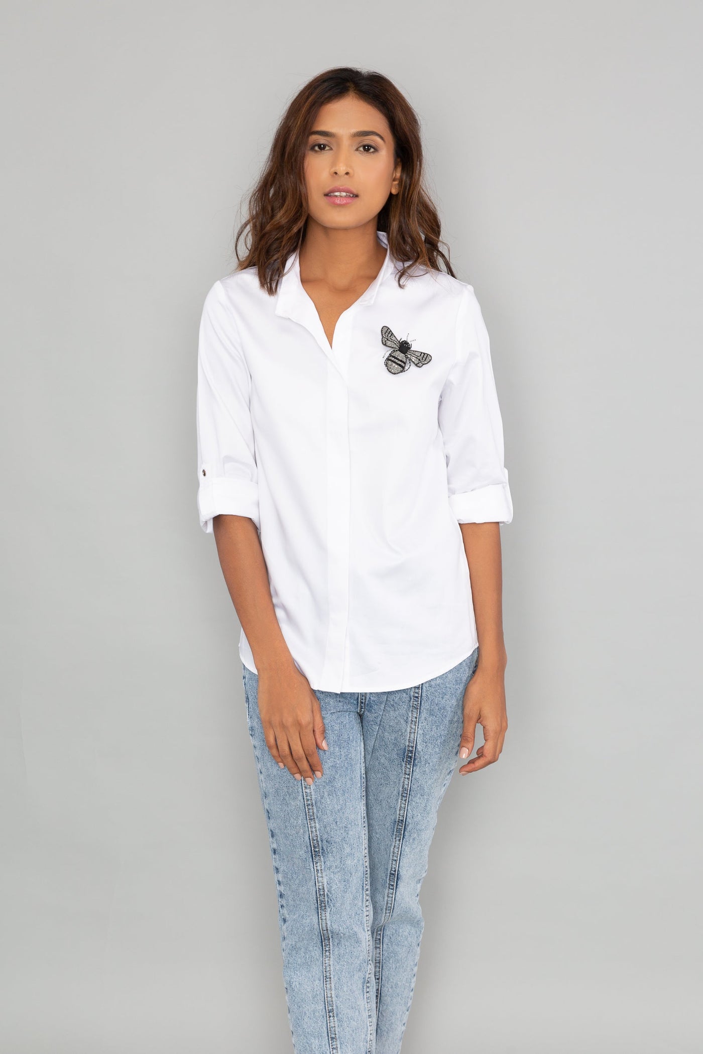 Classic White Shirt With PLV Brooch