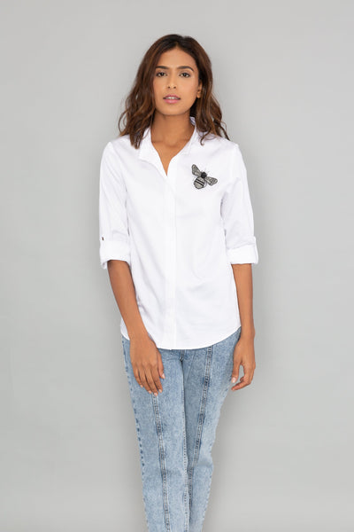Copy of Classic White Shirt With PLV Brooch