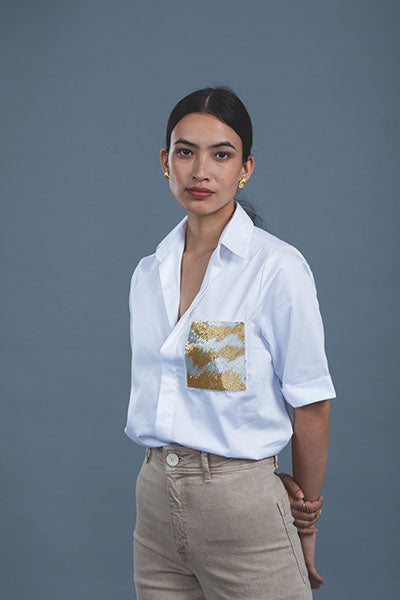 White Metallic Gold Shirt
