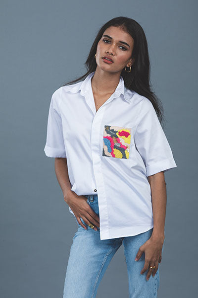 White Abstract Pop Embellished Shirt