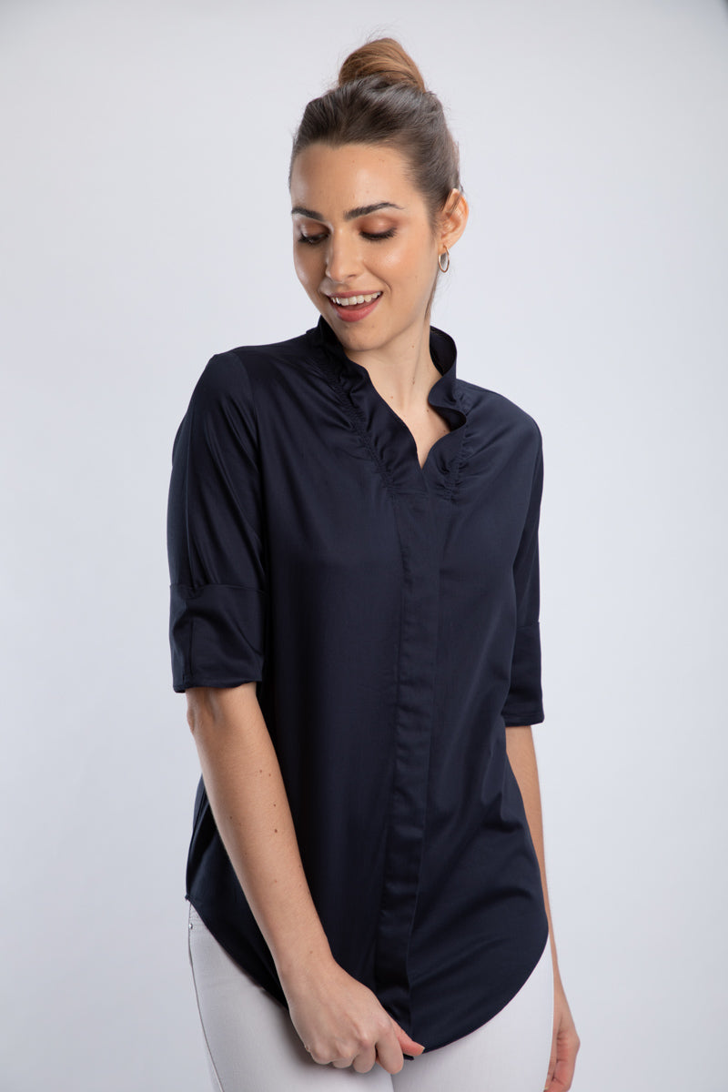 Navy Ruffle Collar Shirt