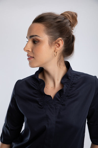Navy Ruffle Collar Shirt